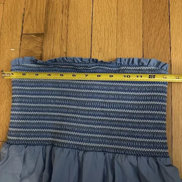 American Eagle Blue Smockin on Sunshine Strapless Midi Dress Size Medium - Picture 7 of 12